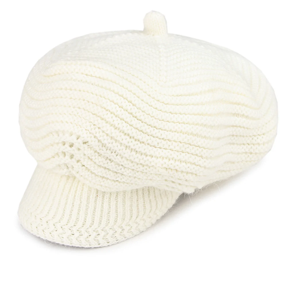 Осенне-зимние вязаные шапки для женщин, однотонная Высококачественная тонкая шапка Newsboy, женская повседневная шерстяная шапка, Зимний берет для женщин и девочек - Цвет: HZ0002 White