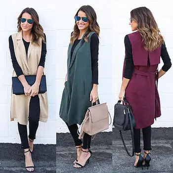 

Elegant Autumn Womens Cardigan Fashion Open Front Long Vest Cardigan Coat Blazer Office Sleeveless Work Jacket Women Clothes