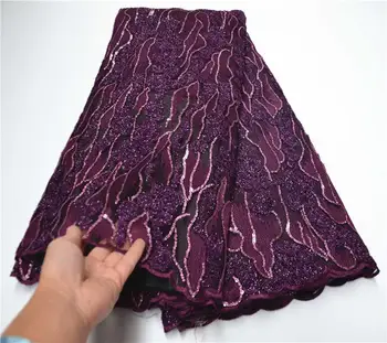 

French Net Lace Fabric High Quality African Nigerian Flower Embroidered Tulle Lace Fabric With Sequins For Wedding PSA961-1