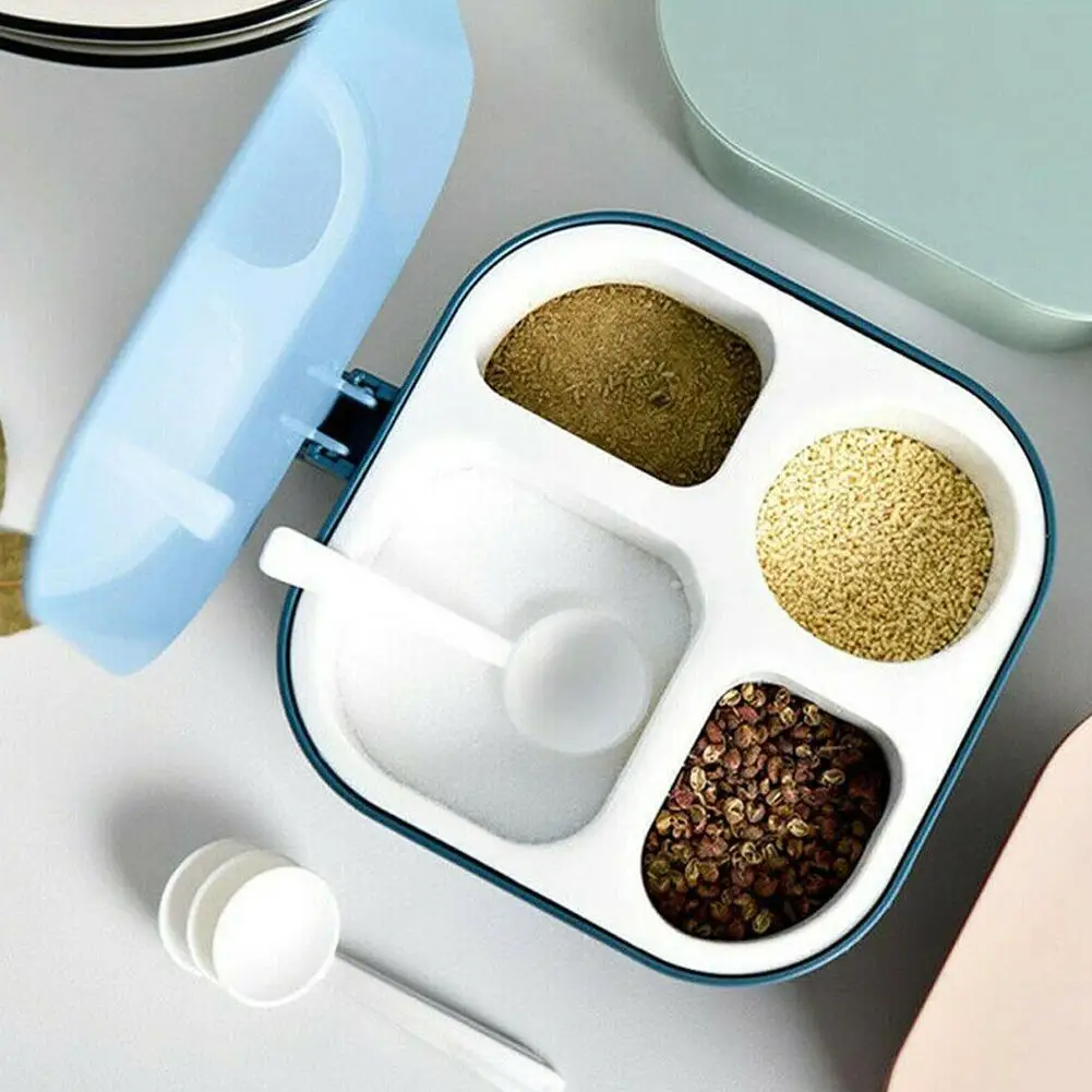 

1PC Four Grid Seasoning Box Spice Pots Storage Container With Cover Jar Tool Supplies Cooking For Kitchen Spoon Condiment K1W2