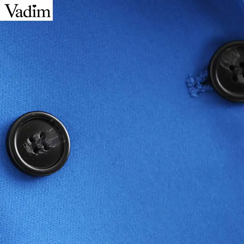Женское элегантное платье vadim, однотонный блейзер с надрезом, с длинными рукавами, карманами, синее, черное пальто, женская офисная одежда, официальные Топы CA563