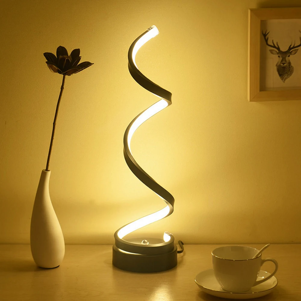 LED Spiral Table Lamp Modern Curved Desk Bedside Lamp Dimmable Warm White Night Light Living Room Bedroom