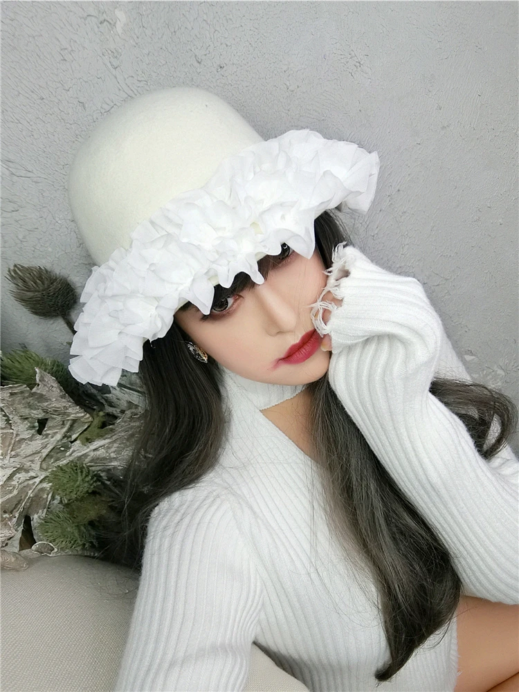 WHITNEY WANG осень зима мода уличная дизайнерская стильная гофрированная шерстяная шляпа женское зимнее пальто