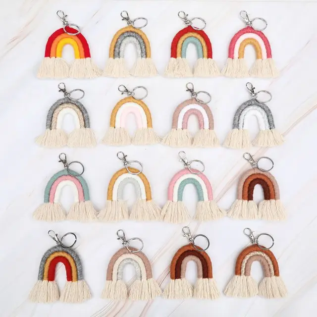 2021 New Macrame Tassel Keychain Women Boho Handmade Weaving Rainbow Keychains Creative Bag Charm Pendant Keyring 4