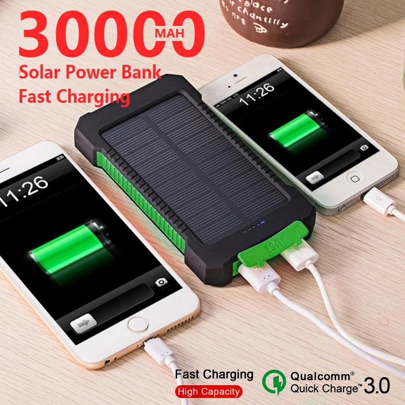 2020 Новый 30000mAh Солнечный внешний аккумулятор с светодиодный светильник