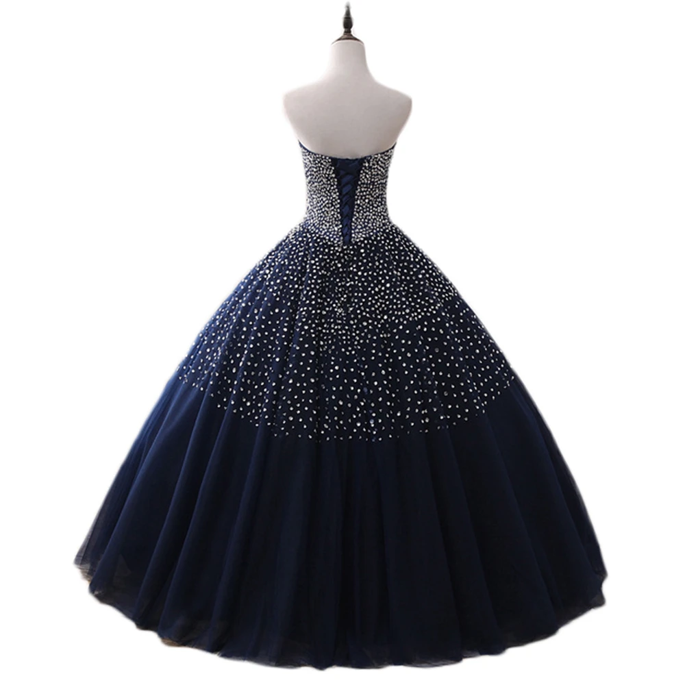 Темно-синее Тюлевое бальное платье с блестками; Vestido de 15 nos; бальное платье для девочек; милые 16 платьев; Пышное Платье; коллекция