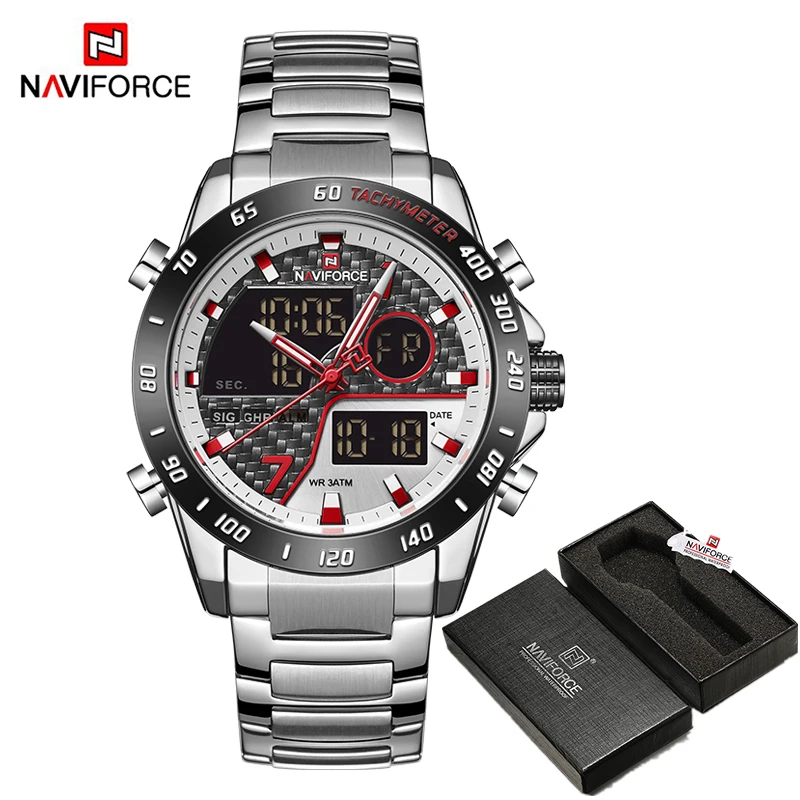 SWS BOX Роскошные брендовые NAVIFORCE мужские часы, военные цифровые спортивные наручные часы, мужские модные водонепроницаемые часы со стальным ремешком - Цвет: SWS BOX