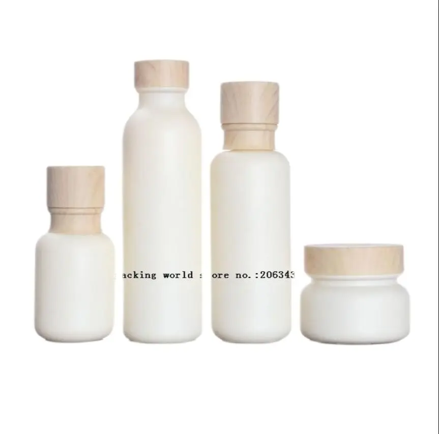 

110ml frosted glass bottle with white/wooden shape pump lid for serum/lotion/emulsion/foundation cosmetic packing skin care