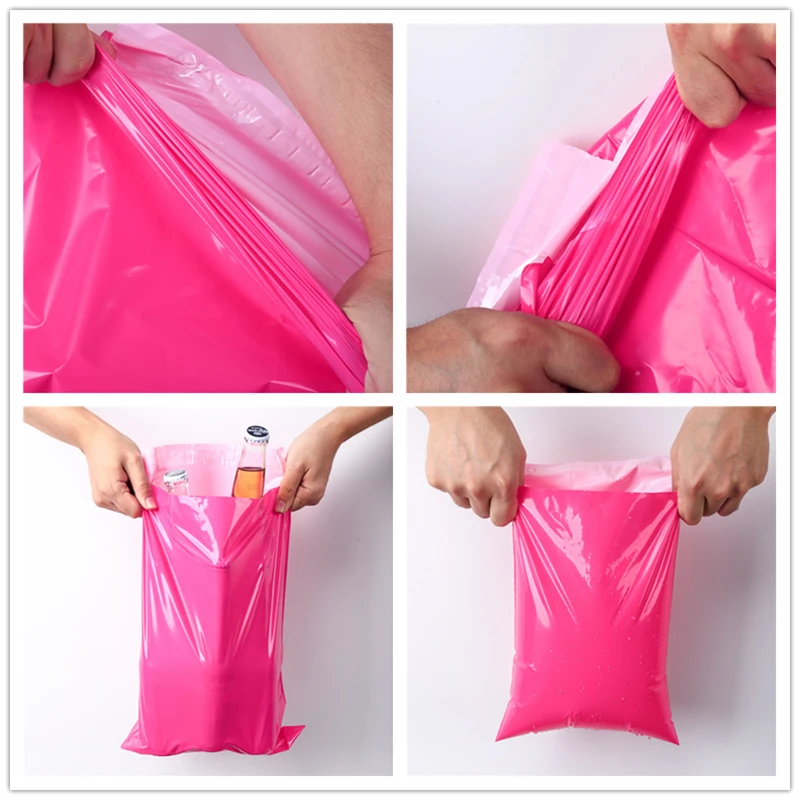 50 шт печать Курьерская сумка розовая самоклеющаяся сумка для хранения пластиковый полиэтиленовый конверт почтовые пакеты индивидуальный логотип