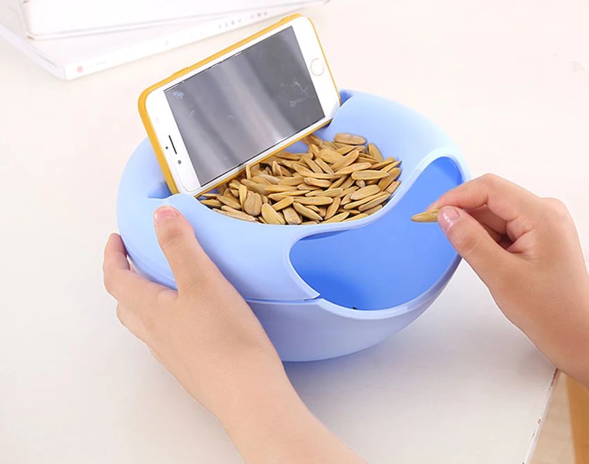 2 In 1 Lazy Snack Bowl With Phone Stand Holder-Pack Of 2