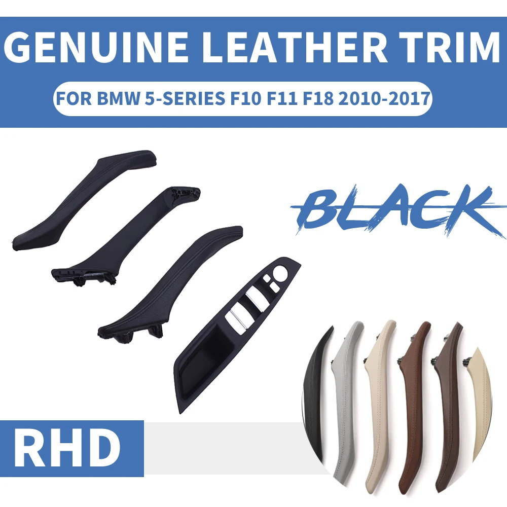 cheap 4 7PCS Genuine Leather Right Hand Drive RHD For BMW 5 series F10 F11 Black Car Interior Door Handle Inner Door Panel Pull Trim