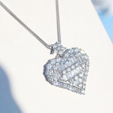 New Design of Heart Crystal Zircon Stone Pendant Necklace Shiny Love Heart Star Valentines Gift Wedding Female Jewelry