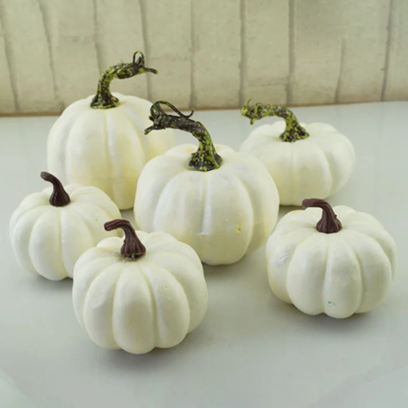 6 PCS Fake White Pumpkin Autumn Fall Halloween Christmas Decoration Autumn Thanksgiving Decoration Harvest Decoration and Displa