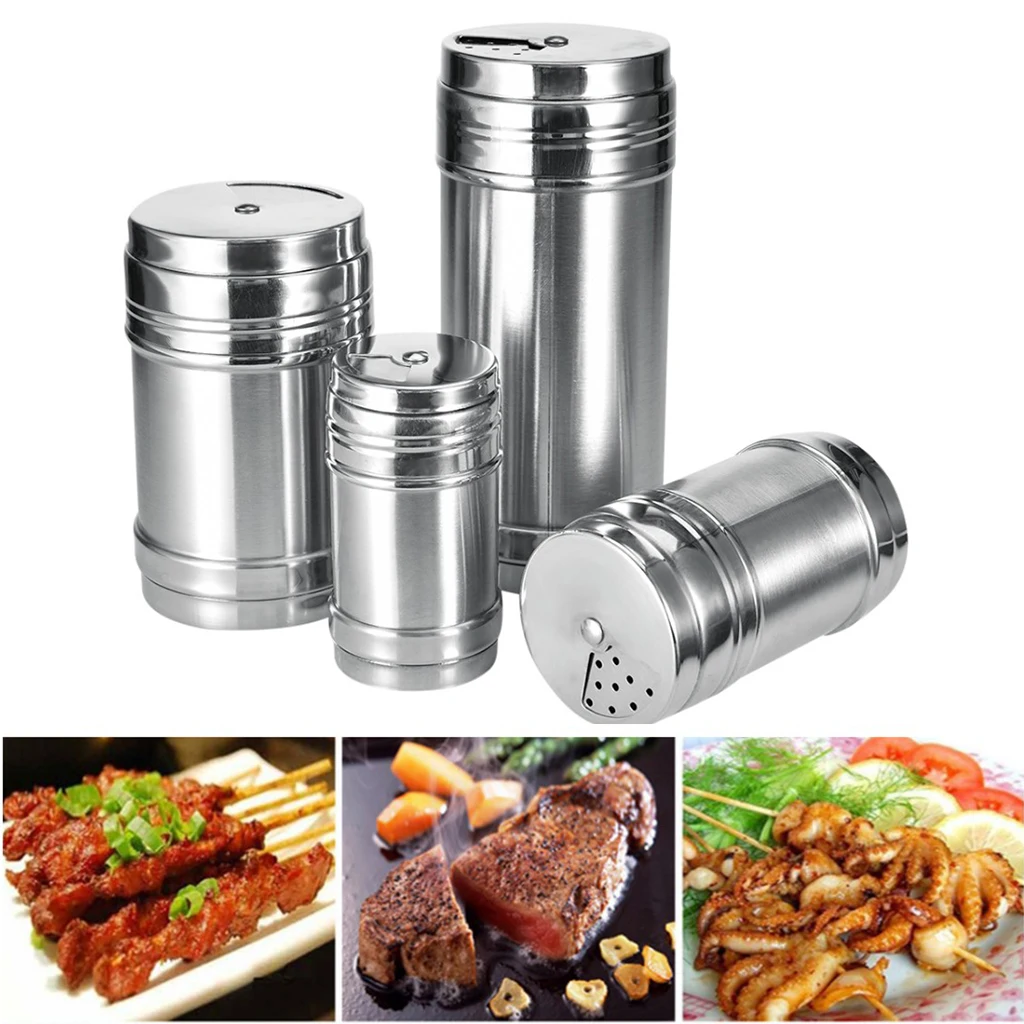 

Stainless Steel Spice Jar Salt Sugar Pepper Shaker Cooking Seasoning Bottle Can Container with Rotating Cover Kitchen Gadgets