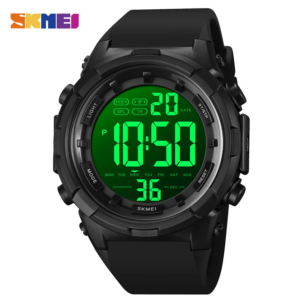 SKMEI LED Light Sports Watches Mens Countdown 2 Time Digital Wristwatch Alarm Date Clock 5Ba Waterproof Relogio Masculino 1845 