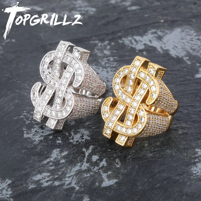 TOPGRILLZ Мода Рок Iced Out Bling Золото Серебро Цвет Доллар США знак кольца AAA кубический циркон хип хоп кольцо для мужчин ювелирные изделия