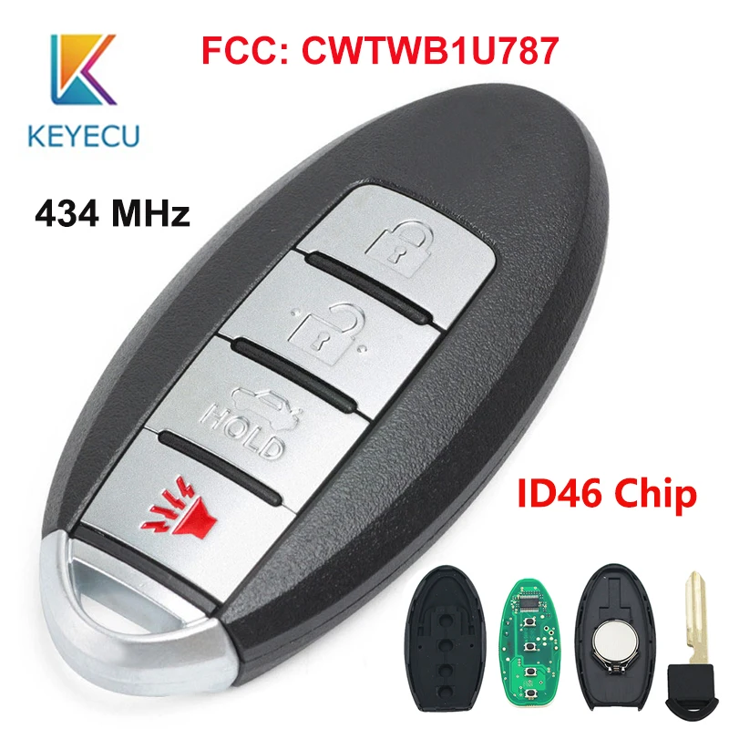 

KEYECU 434MHz FCC: CWTWB1U787 Replacement Smart Remote Key Fob 3+1 4 Button ID46 Chip for Infiniti M37 M56 QX56 Q70 HYBRID