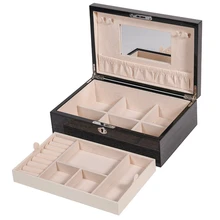 Модный дизайн большая коробка для ювелирных украшений из лака для фортепиано Дисплей Чехол 2 слоя органайзер для макияжа кольцо ожерелье коробка для хранения