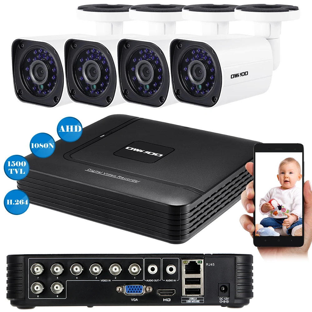 OWSOO 8CH 1080N цифровой видеорегистратор+ 4 шт AHD 720P 1500TVL Водонепроницаемая Наружная цилиндрическая CCTV камера