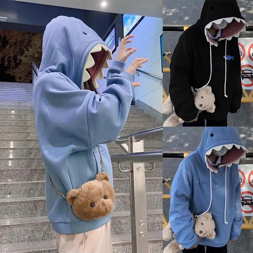 Funny Shark Patchwork Hoodies Man Autumn Kawaii Sweatshirt 2023 Casual Long Sleeve Pullover School Couple Clothes New
