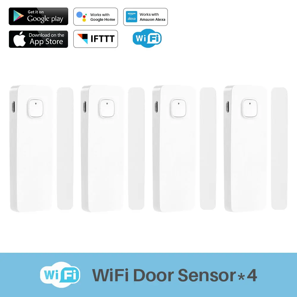 4 Pcs Wi-Fi беспроводной дверной сигнализатор датчик окна детектор Умный дом Охранная сигнализация Tuya приложение Управление работает с Alexa Google Assistant - Цвет: 4 Pcs