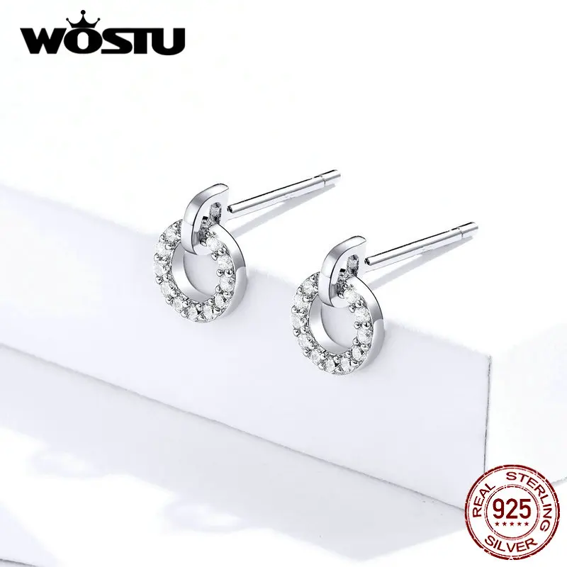 WOSTU 925 пробы серебряные изысканные круглые серьги-гвоздики для женщин стильные маленькие циркониевые серьги трендовые ювелирные изделия CQE767