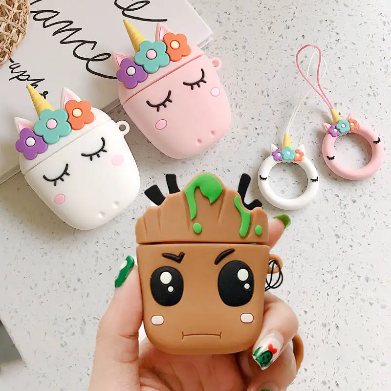 

For AirPods Case 3D Cute Cartoon Flower Unicorn Cover for Apple Airpods 2 Lovely Tree Man Groot Wireless Earphone Charging Box