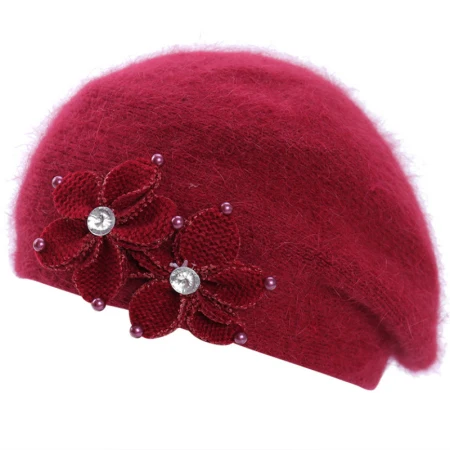 Burgundy HT2736 береты шапка из кроличьего меха женская цветочная осенне-зимняя шапка женская винтажная французская шляпа берет женский берет Ретро художник шляпа - Цвет: Burgundy