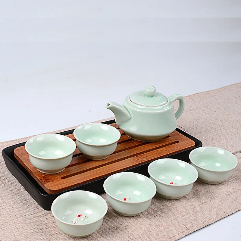 

Pin yulai Seven Head Carp Celadon Tea Set Kung Fu Tea Set Gift Box Gift Wholesale Can Be Printed Logo