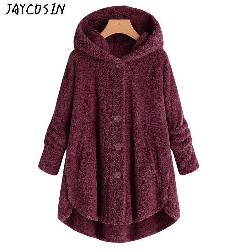 JAYCOSIN, индивидуальное пальто для женщин, плюс размер, на пуговицах, плюшевые топы, с капюшоном, Свободный кардиган, шерстяное пальто, зимняя куртка, Manteau jasje#09