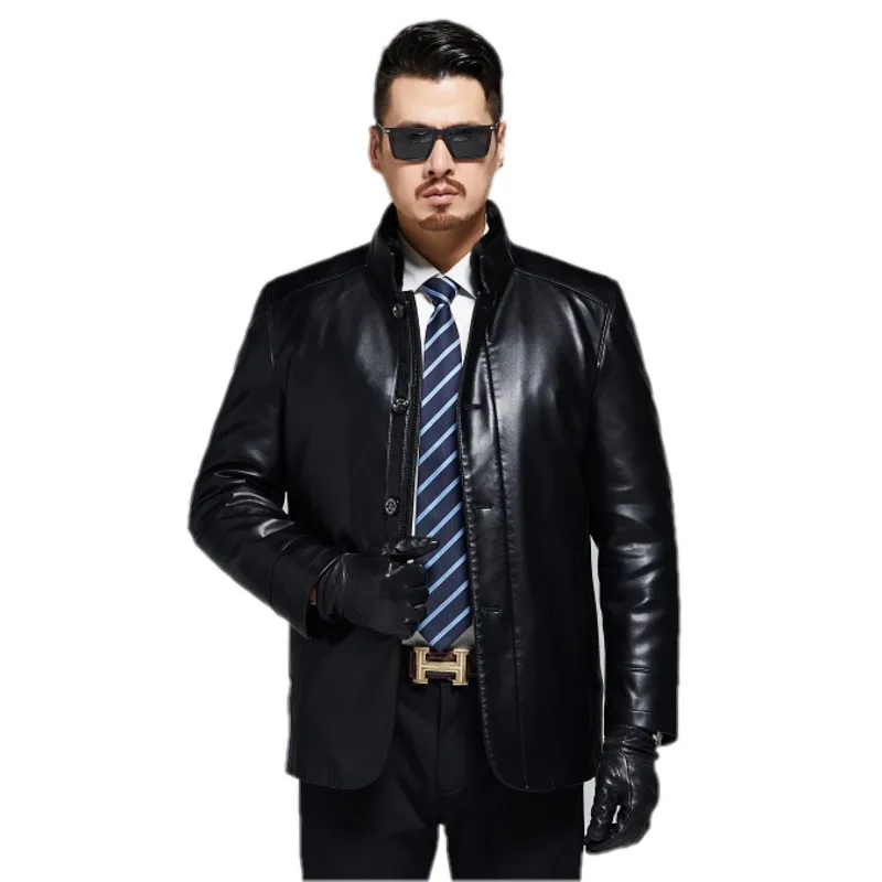 

1910 New Fashion Men's Mink Fur Collar Fur Coat Men's Fur Coat with Rex Rabbit Fur Lining Leather Jacket