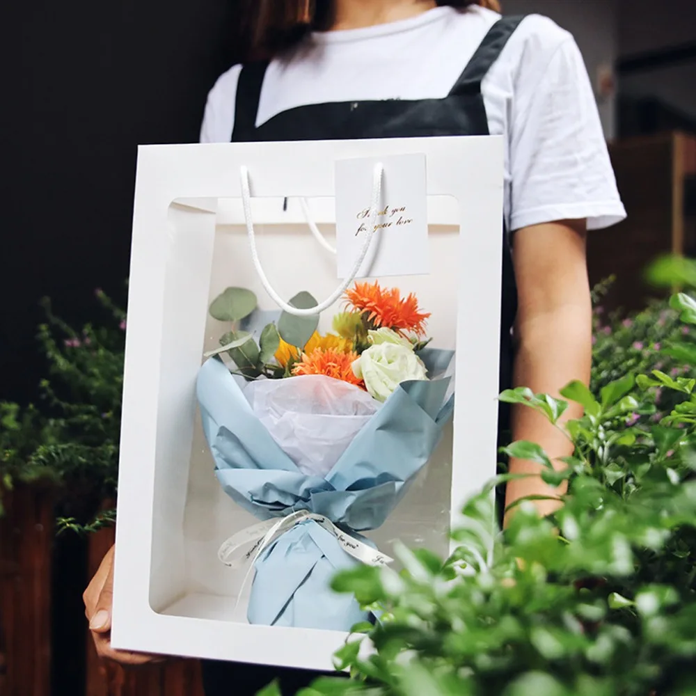 Window Tote Paper Gift Box Packaging Creative Christmas Gift Flower Bag Easel Gift Bag (17)