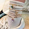 Flatfoosie 2Pcs/Set Multicolor Heart Crystal Foot Bracelet Copper Feet Chain Friendship Gifts Anklet For Women Foot Jewelry Gift ► Photo 1/6