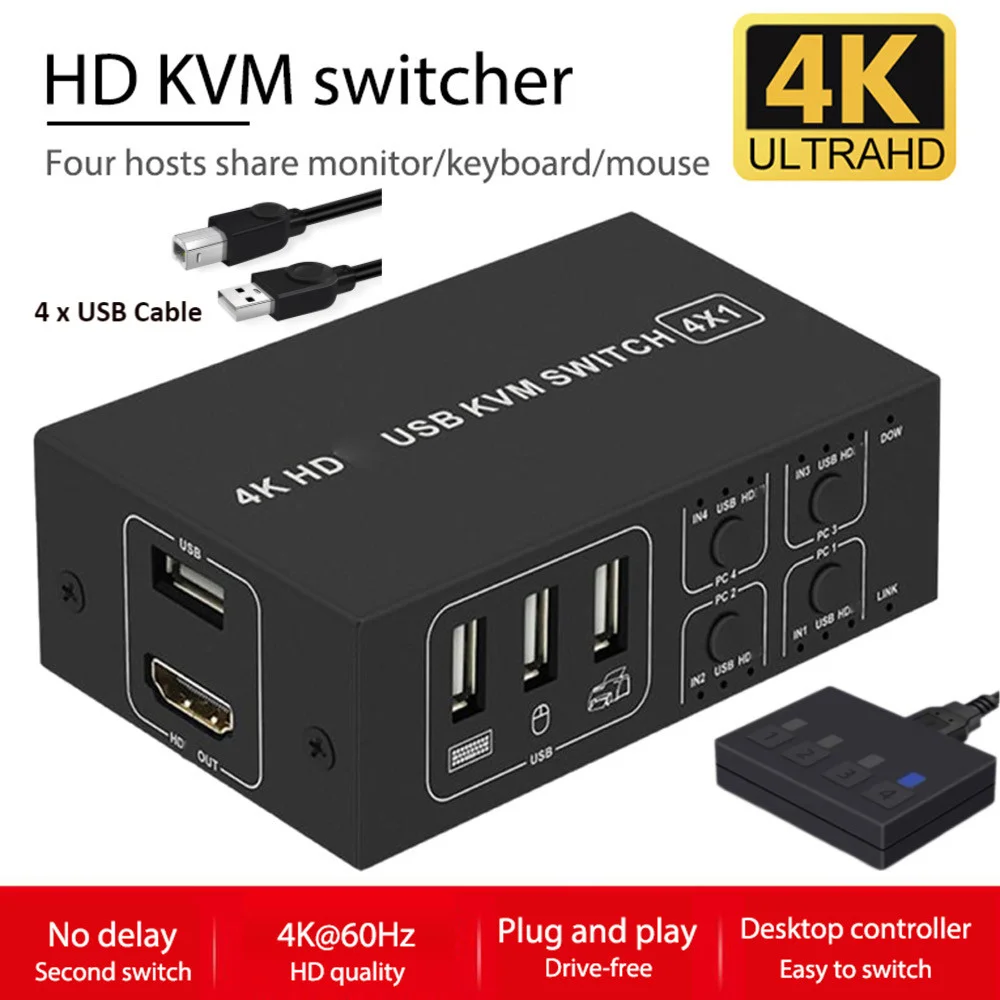 Квм-консоль с 4K USB 4 порта HDMI-совместимый квм-консоль поддержка быстрой