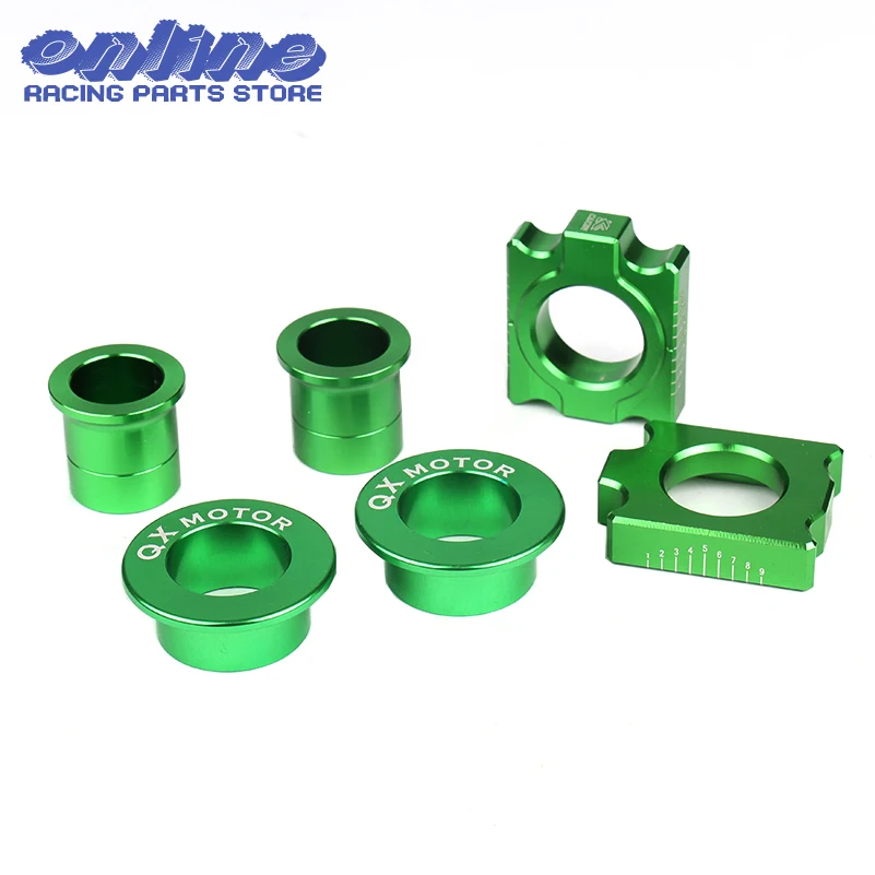 QXMOTOR Log CNC Front Rear Wheel Hub Spacers Chain Adjuster Axle Block for KX125 KX250 KXF250 KXF450 Motorcycle Dirt Bike