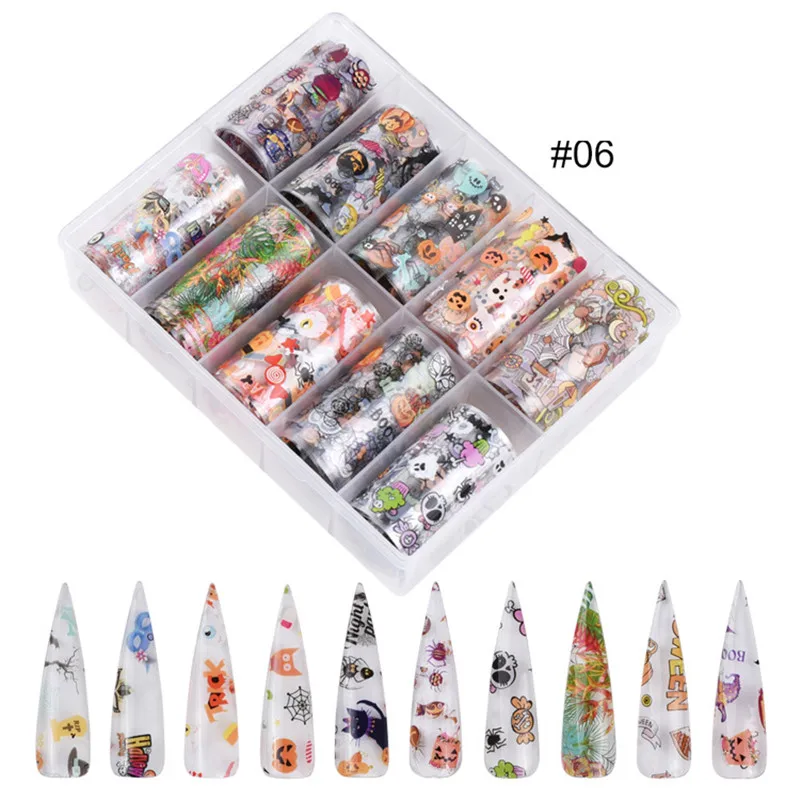 DIY 4*120cm Roll Nail Sticker Halloween Christmas Nail Art Transfer Sticker Water Slide Nail Art Decals 10pcs/set