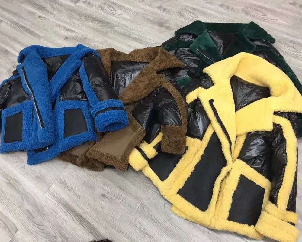 Куртка из натуральной кожи, пальто из овчины, натуральное пальто из натурального овечьего меха, женская одежда, лоскутный пуховик, manteau femme hiver