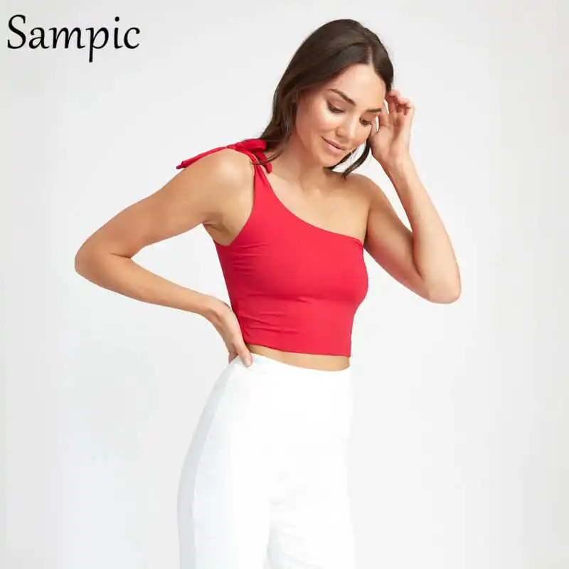 Red Sampic, сексуальный Повседневный женский топ без спинки, с открытыми плечами, короткий топ, черный, без рукавов, mujer, топы, лето - Цвет: Red