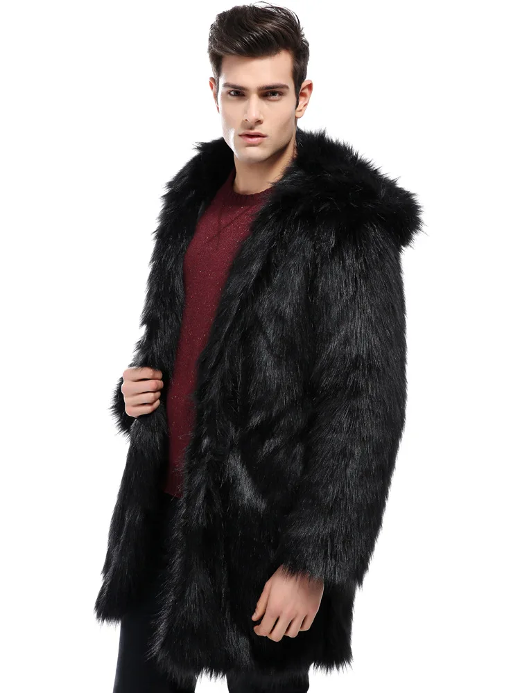 AliExpress,, мужское меховое пальто с капюшоном, кожаное меховое пальто, длинное толстое теплое пальто из искусственного меха в европейском и американском стиле, мужская одежда