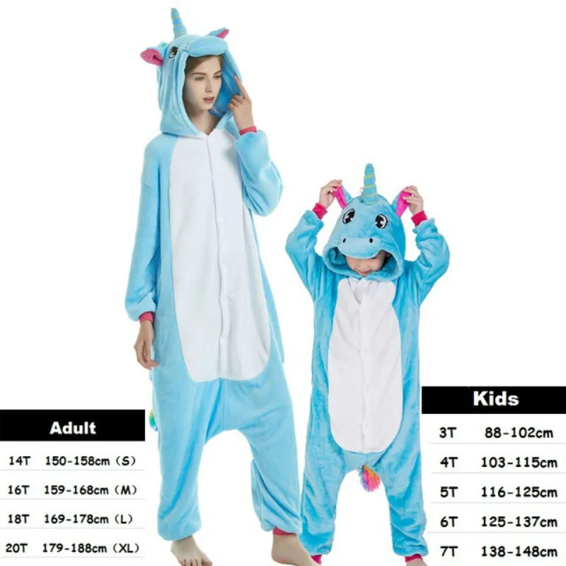 Женский пижамный комплект кигуруми с единорогом, Фланелевая пижама с милыми животными, зимняя Пижама с единорогом для мальчиков и девочек, одежда для сна, домашняя одежда - Цвет: Blue Unicorn