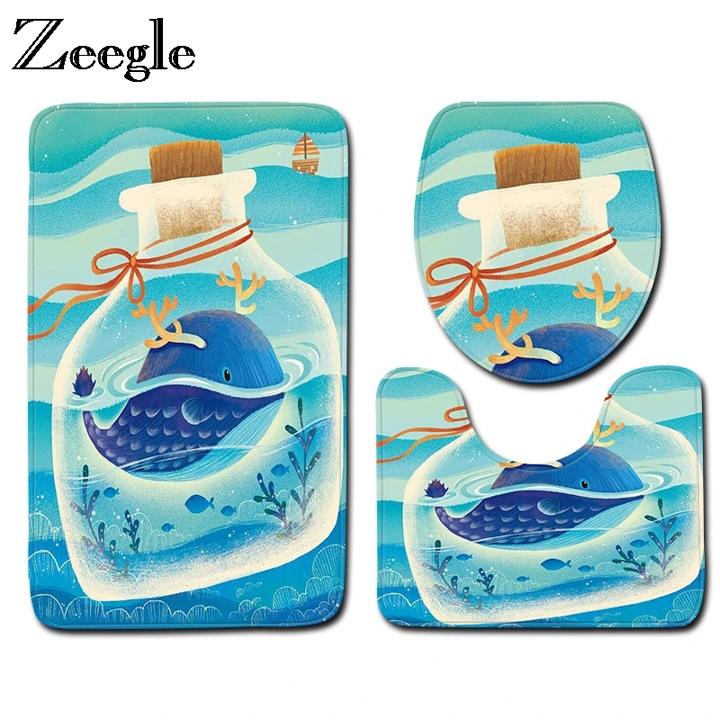 Zeegle мультяшный коврик для туалета, ванной комнаты, набор ковров, Противоскользящие коврики для ванной, коврик для ванной комнаты, Впитывающий Коврик для ванной, коврик для душа, напольные коврики