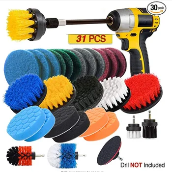 

Hot Selling Electric Cleaning Brush Head Set 31 Pieces Automobile Hub Tile Bathroom Wall Cleaning Brush Head