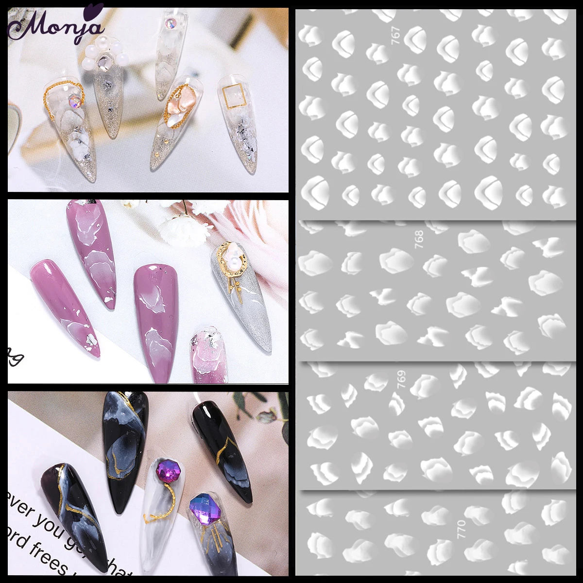 

Monja Ins Nail Art Self-adhesive Sticker White Mountains Hills Shaped Pattern Nails Decals Tips 3D DIY Manicure Decorations