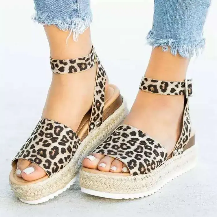 Spring and Summer New Leopard Print Sandals Women's European American Woven Flax Platform Strip Winding Wish | Обувь
