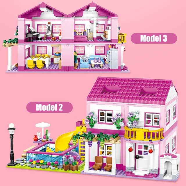 Friends City Street View Summer Double storey House Building Blocks Holiday Slide Swimming Pool Figures Bricks
