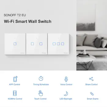 

SONOFF 1/2/3 Gang 433 Remote T2 TX SmartSwitch Wifi Wall Touched Switch With Border Home RF/Voice/APP/Touching Control EU