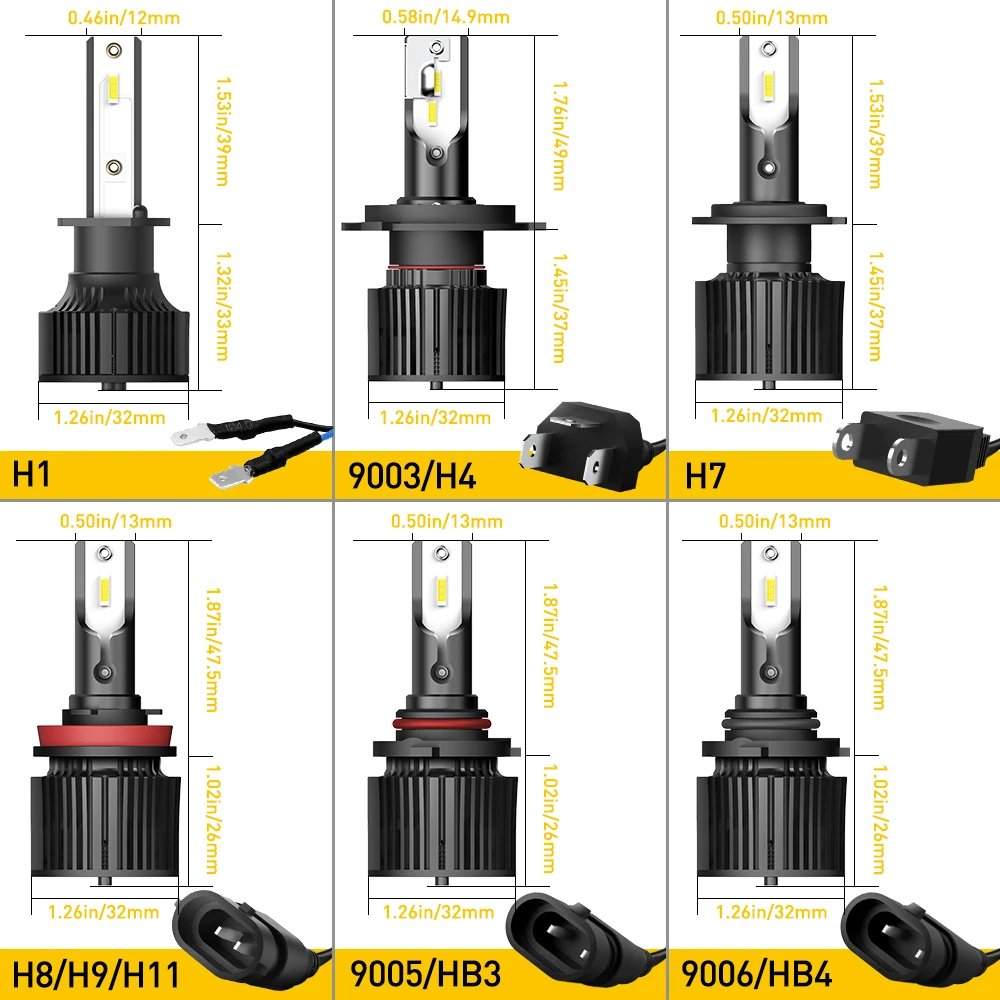 2x 50W 16000LM H8 H9 H16JP H11 Car Headlight H4 H7 H1 LED Light 9003 9005 9006 Headlamp Auto Lamp LED Bulb 6000K White