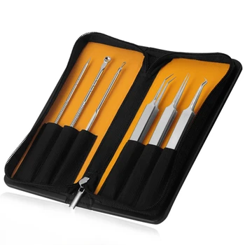 

Red 6Pcs Acne Tweezer Comedo Machine Set and Removal Pimple Needle Blackhead Remover Black Head Extractor Comedone Tool