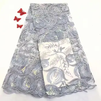 

High Quality gray sequins Embroidered French Nigerian Lace Material for evening dress FFD-1013