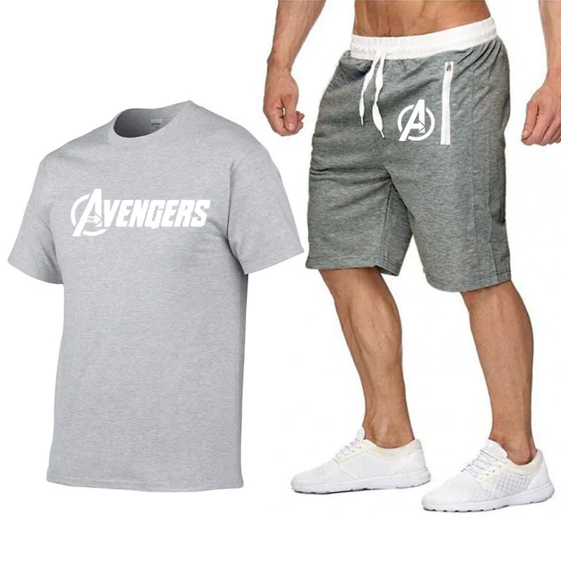 Flash Sale 20new mens sports t-shirt + shorts 2 piece set marvel hero mens t shirt shorts men casual tshirt harajuku hip hop funny short